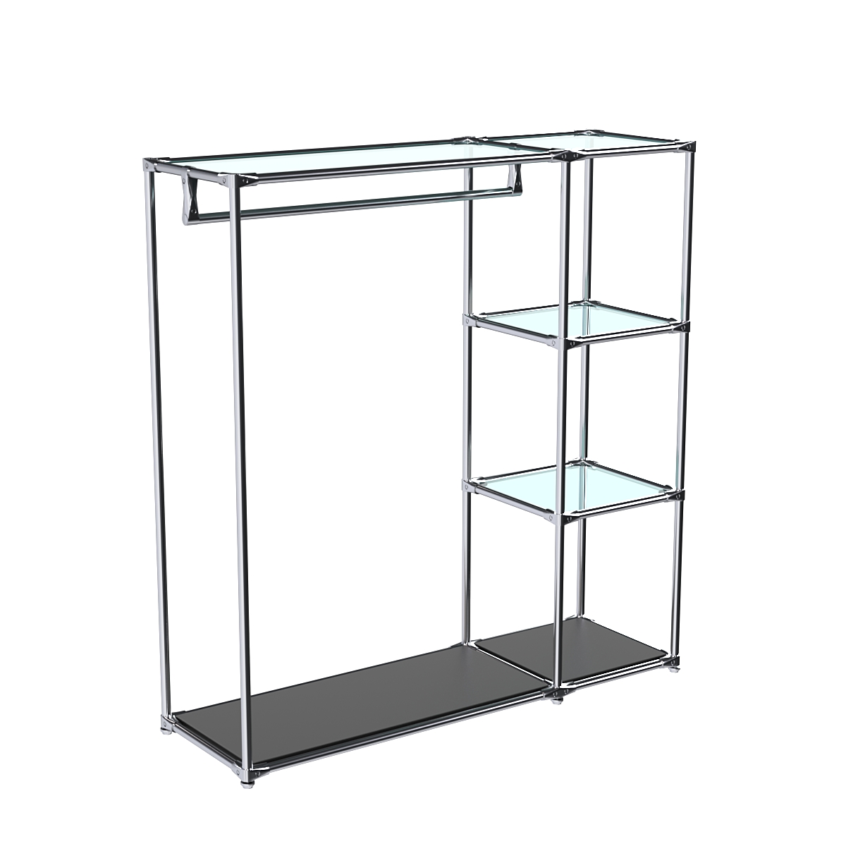 Хромированный стенд-вешало TD-40 №1-1 Хром с полками стекло 6мм Черный