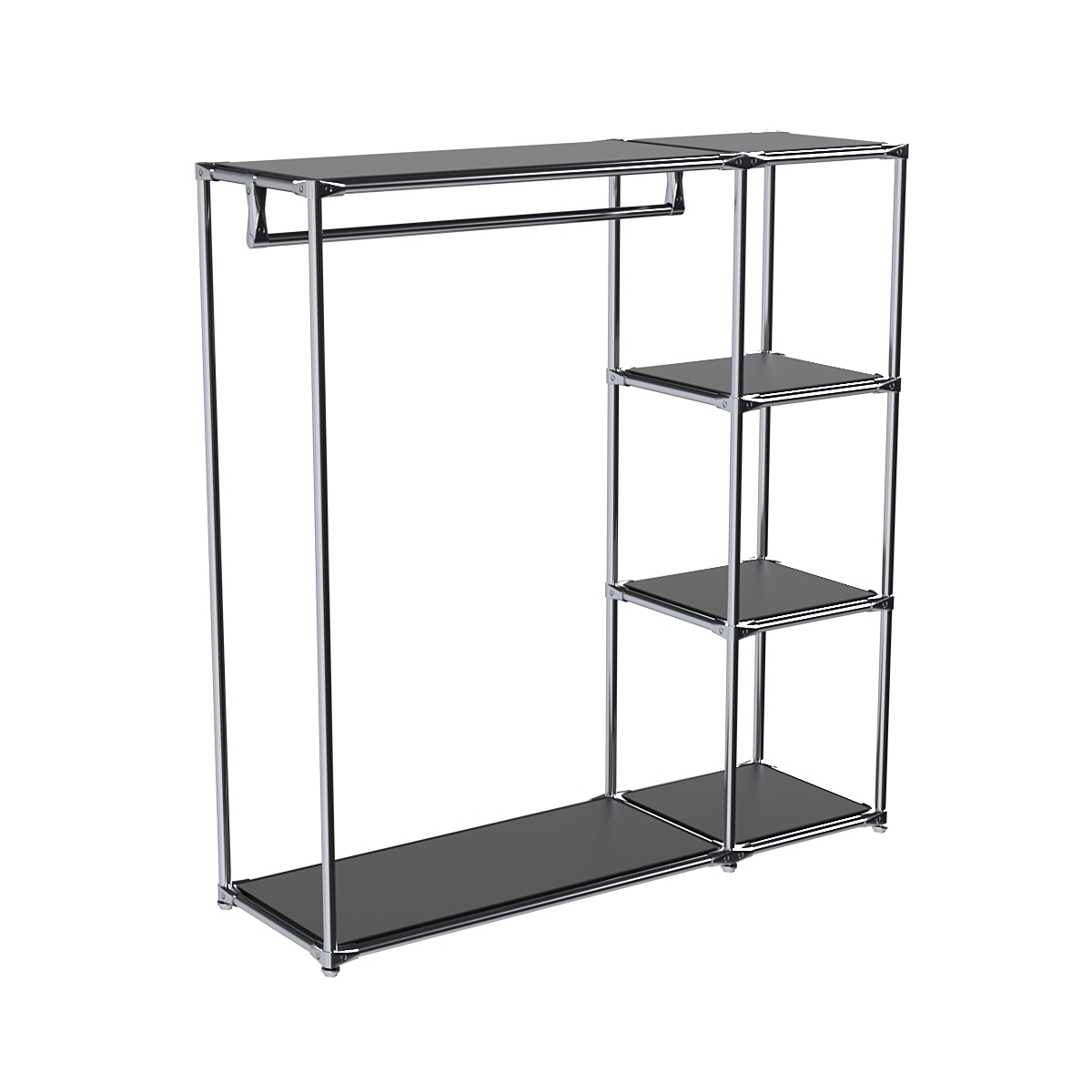 Хромированный стенд-вешало TD-40 №1-3 Хром с полками ДСП 16мм Черный