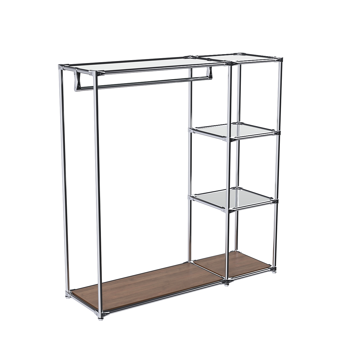 Хромированный стенд-вешало TD-40 №1-4 Хром с полкой Зеркало 4мм Орех