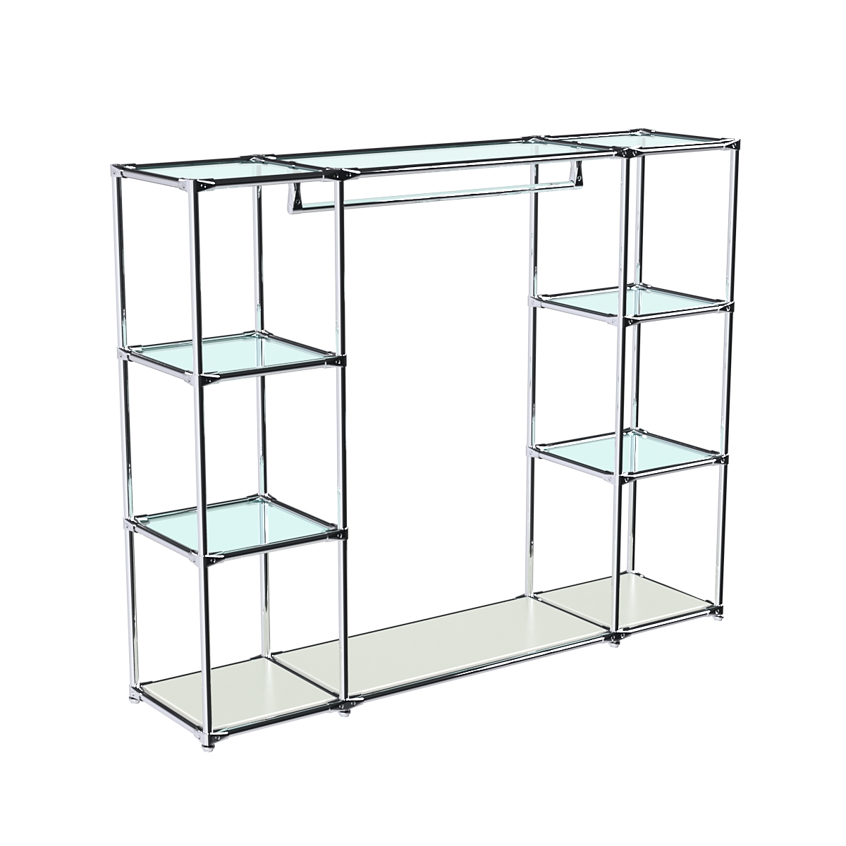 Хромированный стенд-вешало TD-44 №1-1 Хром (с прозрачными полками стекло 6мм) Белый