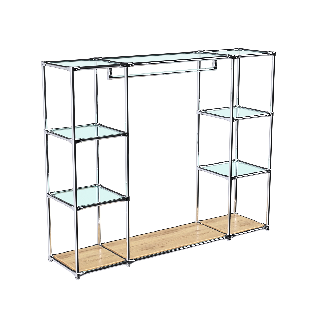 Хромированный стенд-вешало TD-44 №1-1 Хром (с прозрачными полками стекло 6мм) Дуб Золотистый