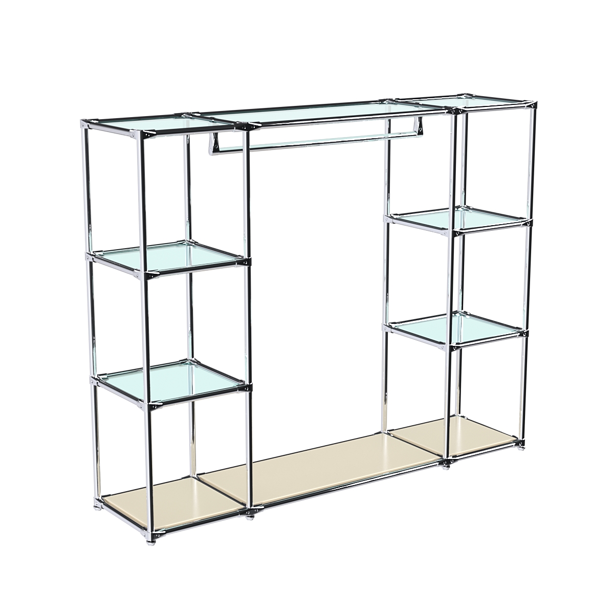 Хромированный стенд-вешало TD-44 №1-1 Хром (с прозрачными полками стекло 6мм) Крем Вайс