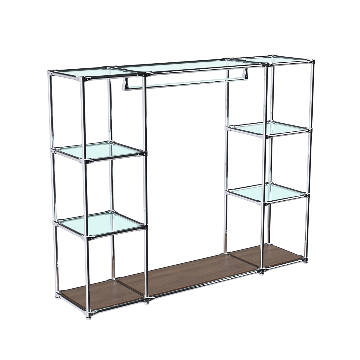 Хромированный стенд-вешало TD-44 №1-1 Хром (с прозрачными полками стекло 6мм) Орех