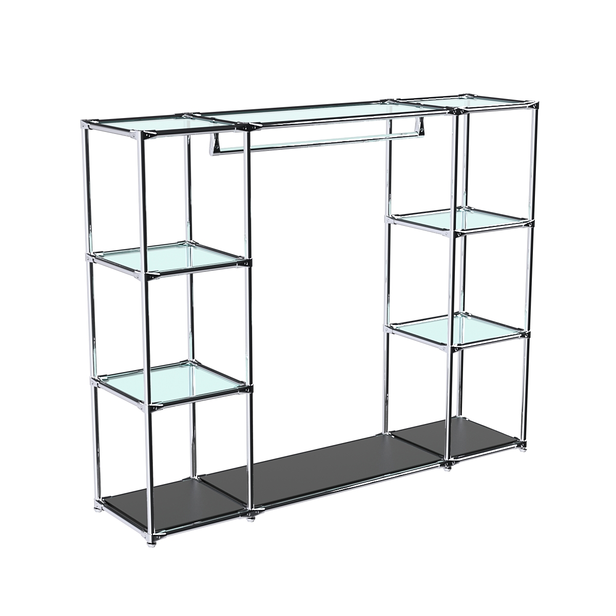 Хромированный стенд-вешало TD-44 №1-1 Хром (с прозрачными полками стекло 6мм) Черный