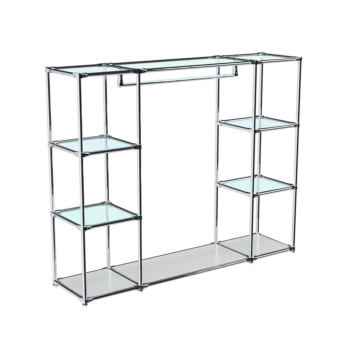 Хромированный стенд-вешало TD-44 №1-1 Хром (с прозрачными полками стекло 6мм) Ясень Анкор светлый - U31104