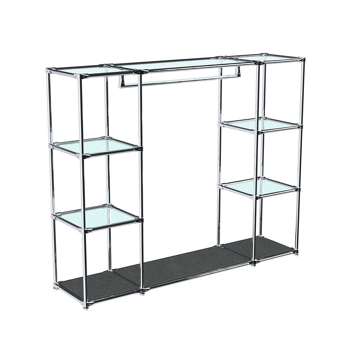 Хромированный стенд-вешало TD-44 №1-1 Хром (с прозрачными полками стекло 6мм) Антрацит