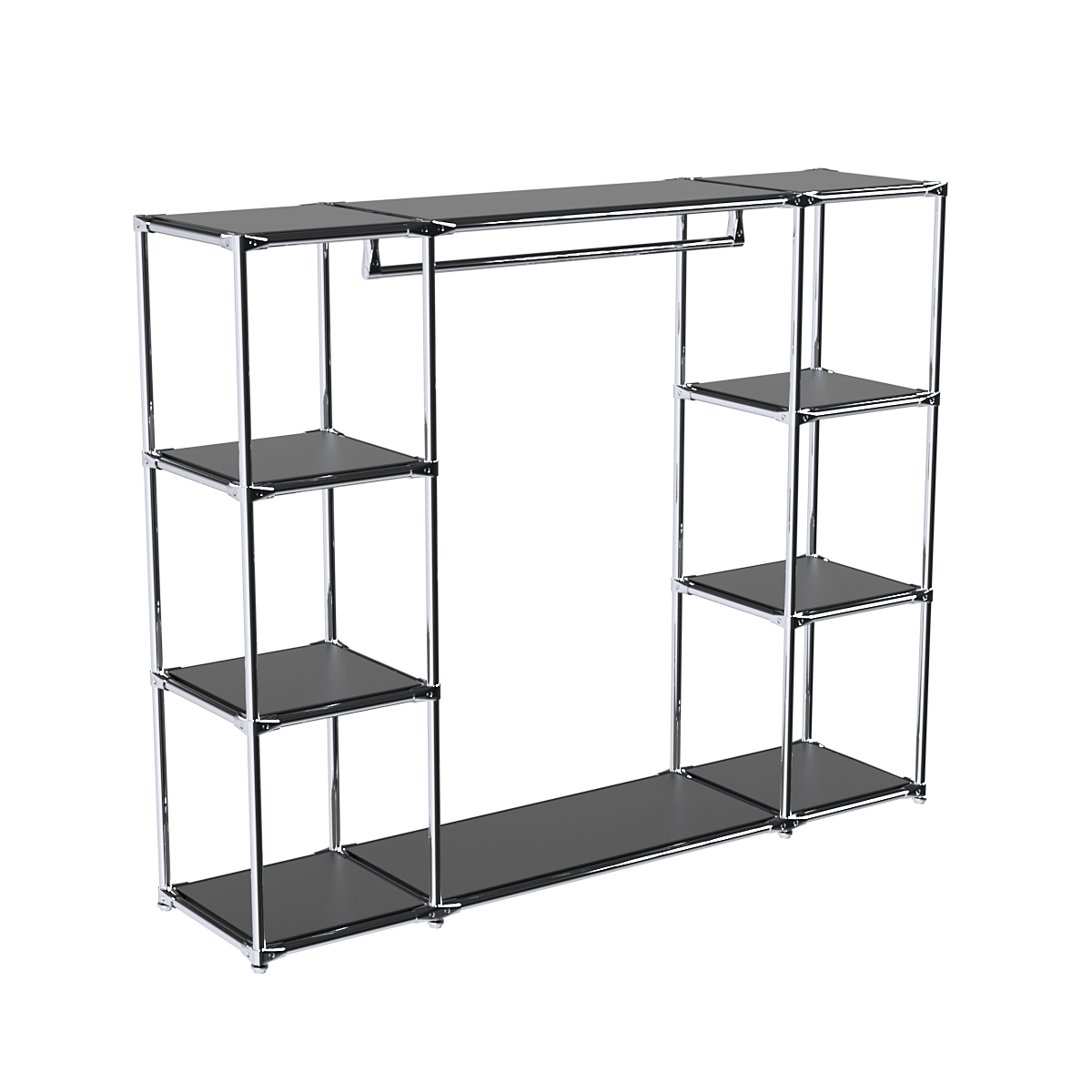 Хромированный стенд-вешало TD-44 №1-3 Хром с полками ДСП 16мм Черный