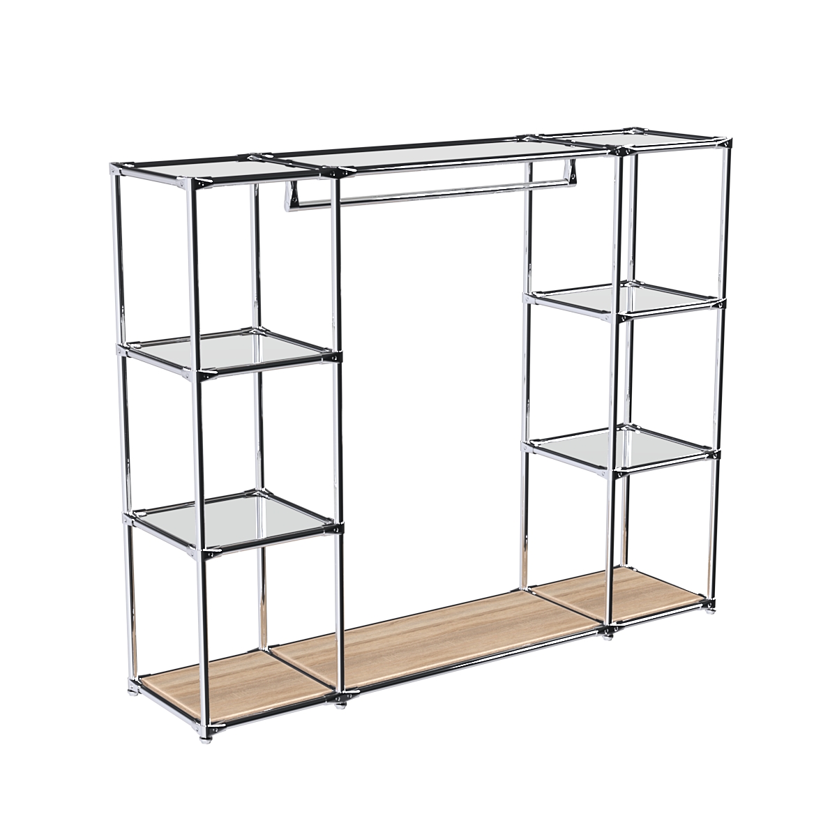 Хромированный стенд-вешало TD-44 №1-4 Хром с полками Зеркало 4мм Дуб Сонома