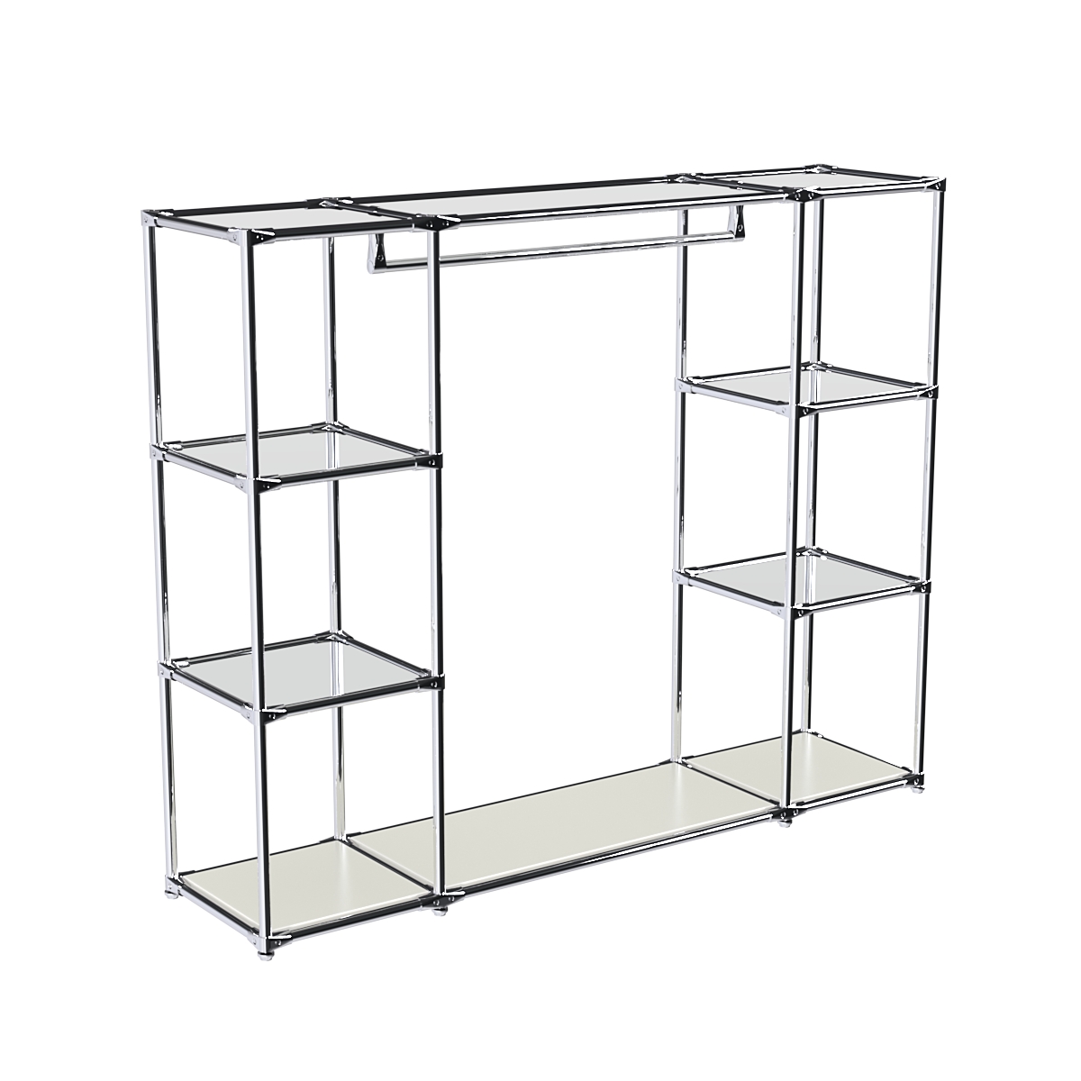 Хромированный стенд-вешало TD-44 №1-4 Хром с полками Зеркало 4мм Белый