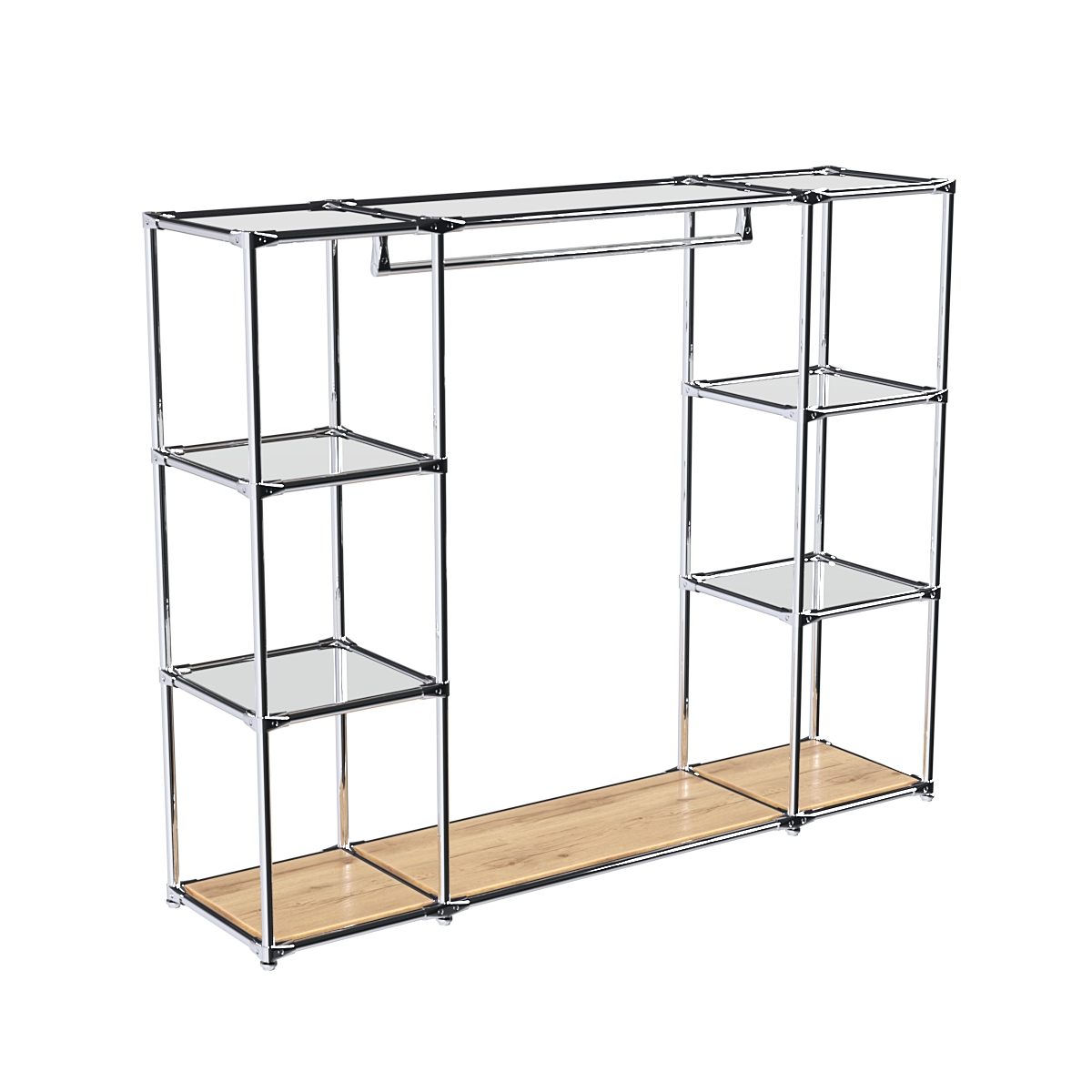 Хромированный стенд-вешало TD-44 №1-4 Хром с полками Зеркало 4мм Дуб Золотистый