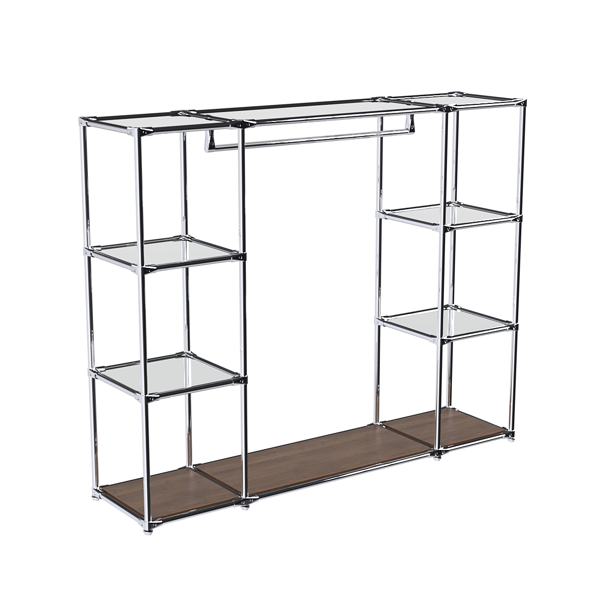 Хромированный стенд-вешало TD-44 №1-4 Хром с полками Зеркало 4мм Орех