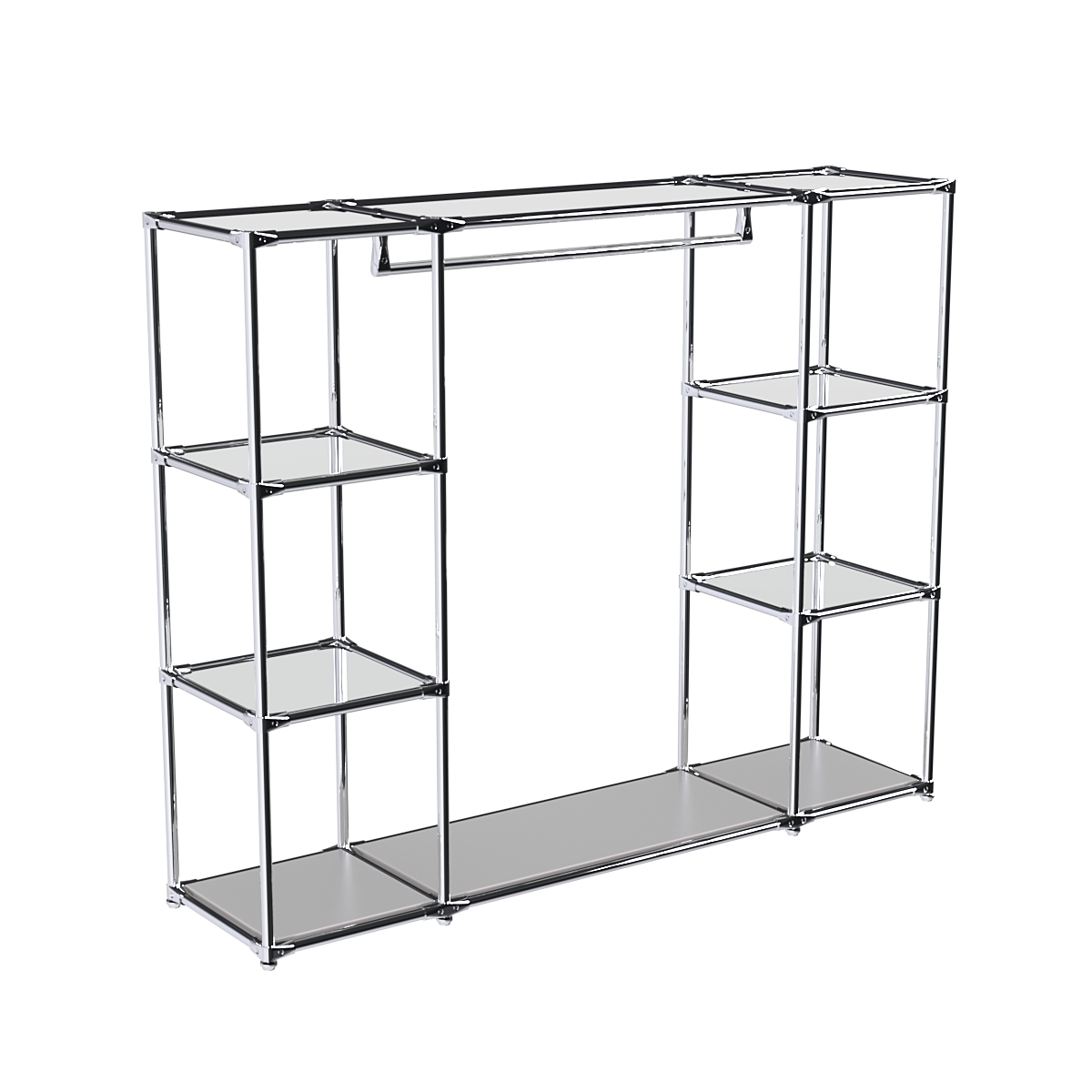 Хромированный стенд-вешало TD-44 №1-4 Хром с полками Зеркало 4мм Серый