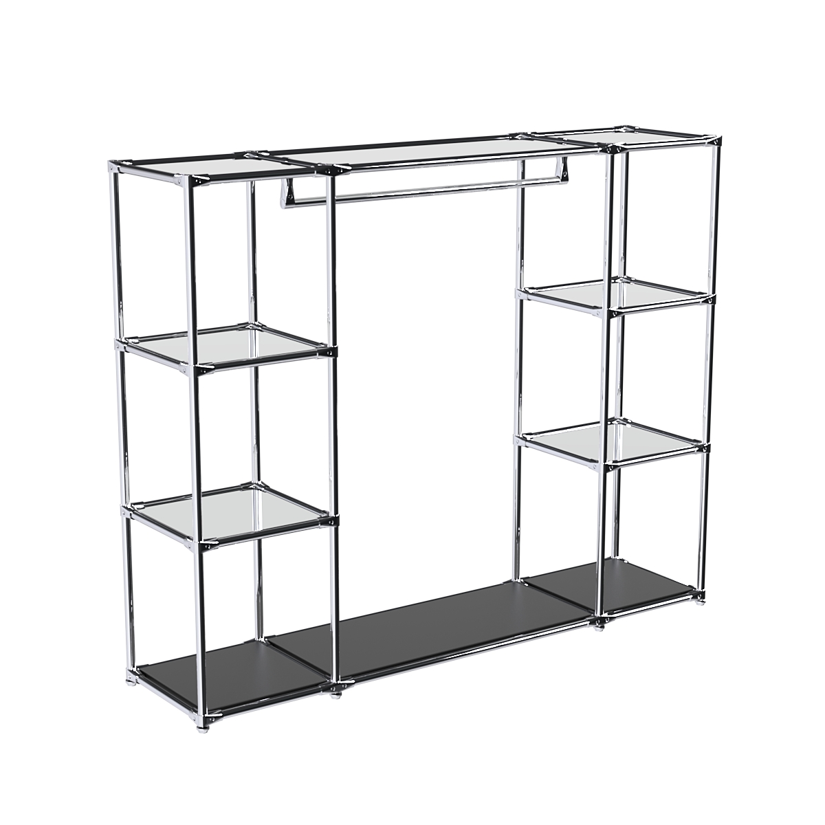 Хромированный стенд-вешало TD-44 №1-4 Хром с полками Зеркало 4мм Черный