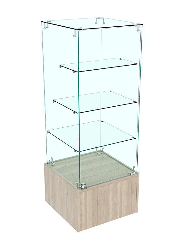 Прилавок Истра с тремя полками из стекла №132 (закрытый) Дуб сонома