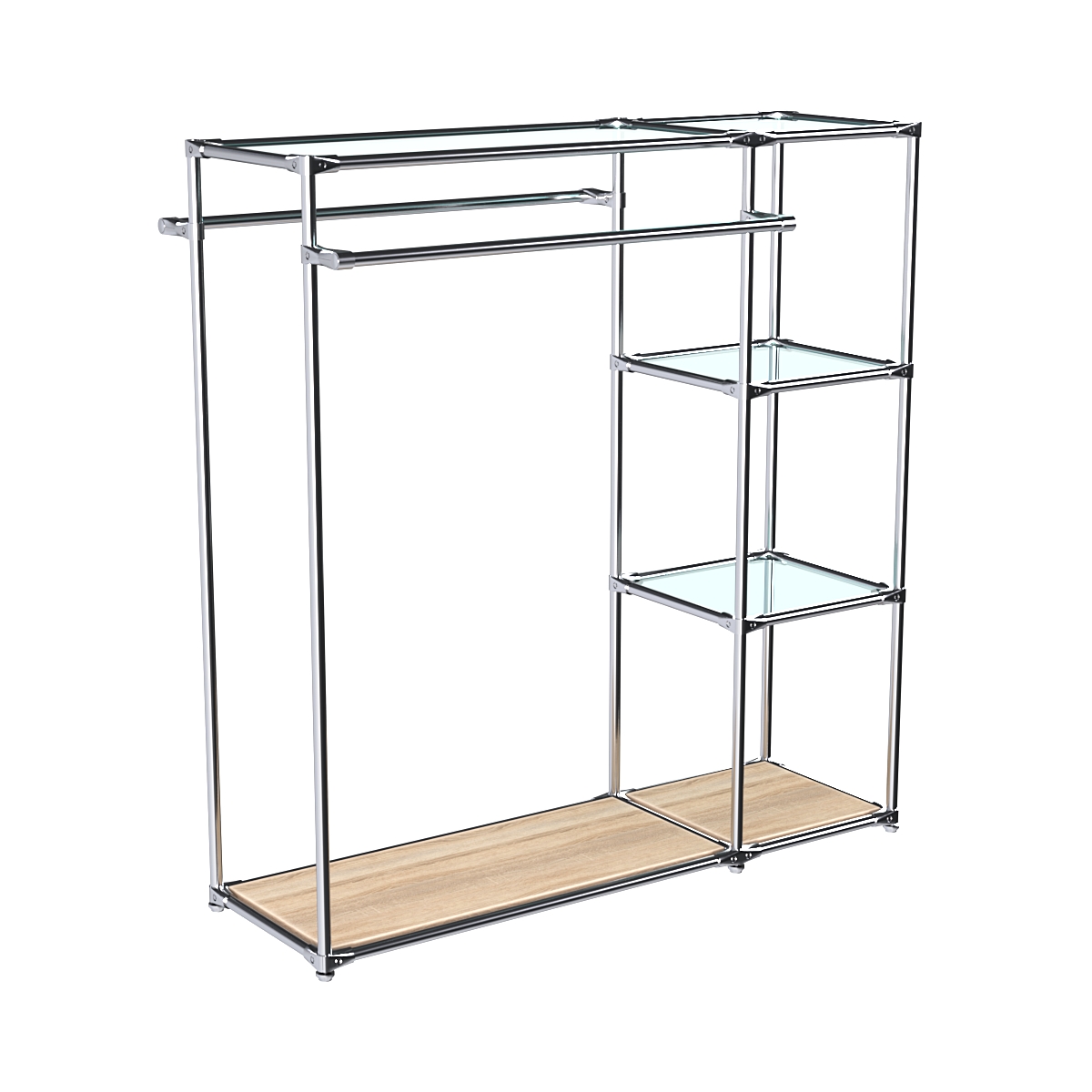 Хромированный стенд-вешало TD-41 №1-1 Хром с полками стекло 6мм Дуб Сонома