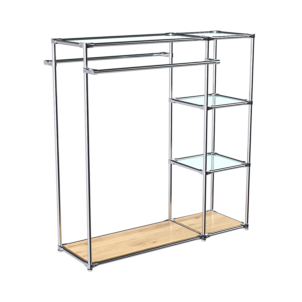 Хромированный стенд-вешало TD-41 №1-1 Хром с полками стекло 6мм Дуб Золотистый