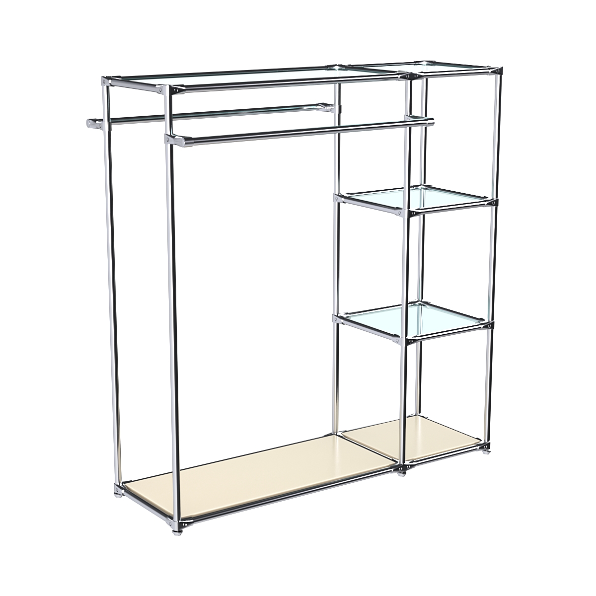 Хромированный стенд-вешало TD-41 №1-1 Хром с полками стекло 6мм Крем Вайс