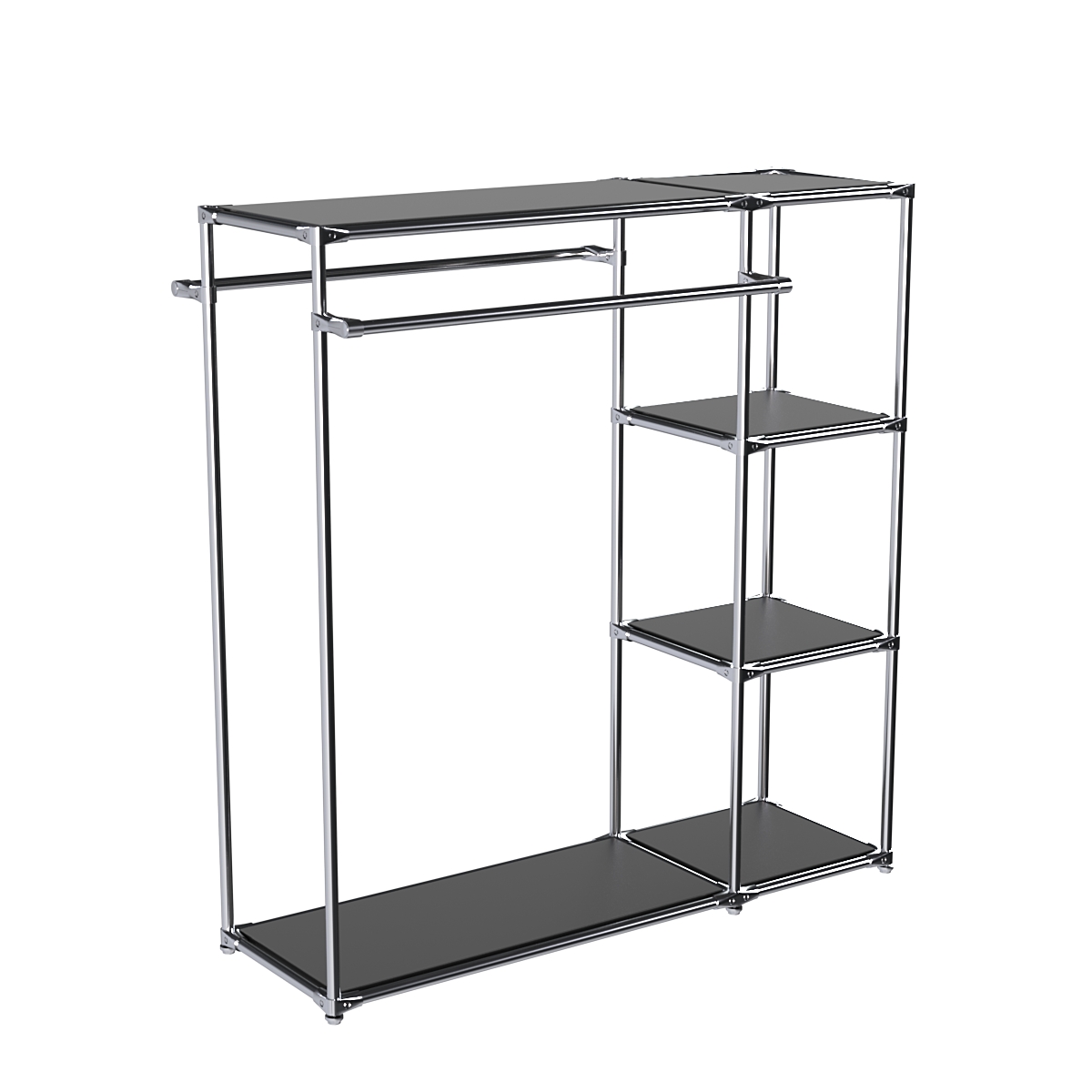 Хромированный стенд-вешало TD-41 №1-3 Хром с полками ДСП 16мм Черный