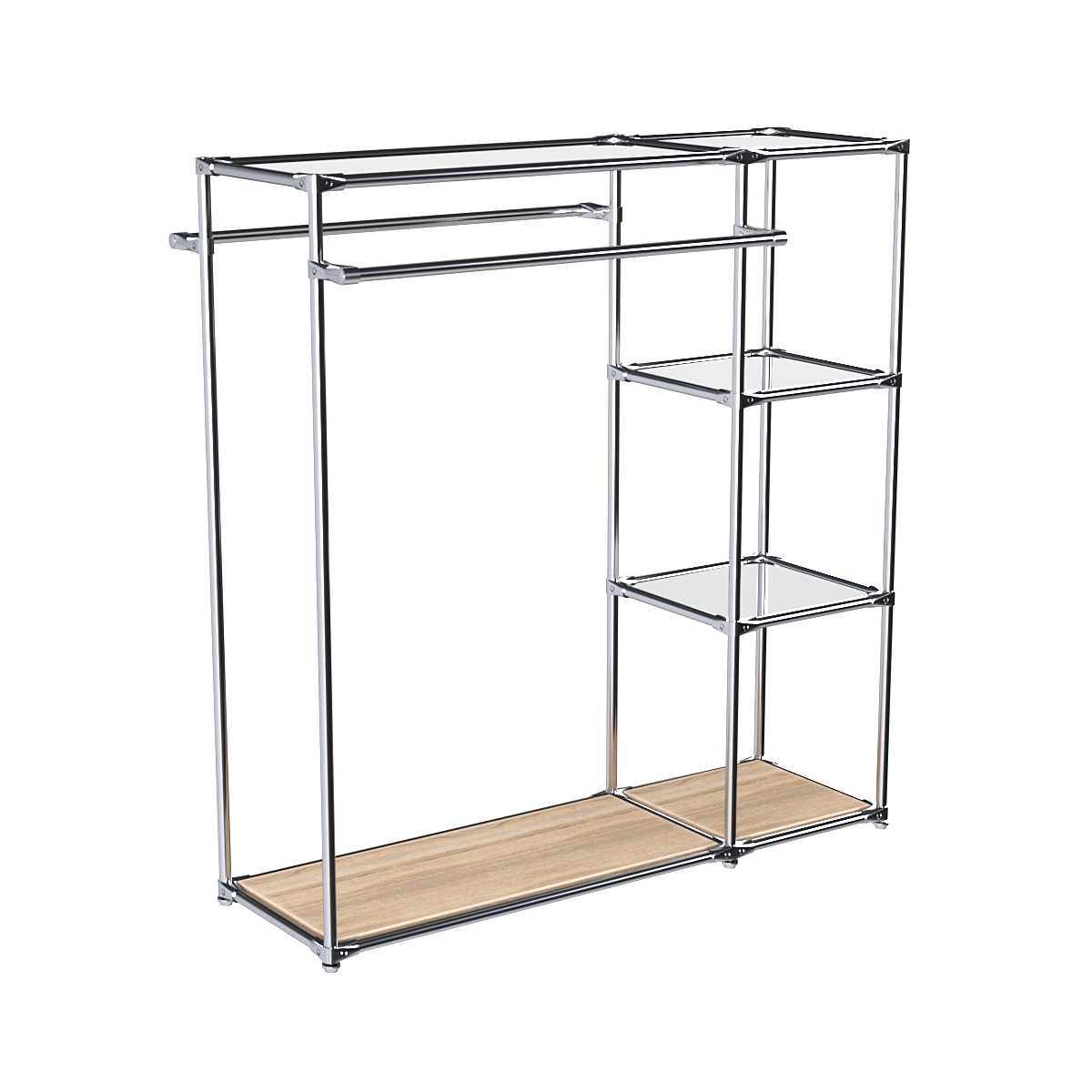 Хромированный стенд-вешало TD-41 №1-4 Хром с полками Зеркало 4мм Дуб Сонома