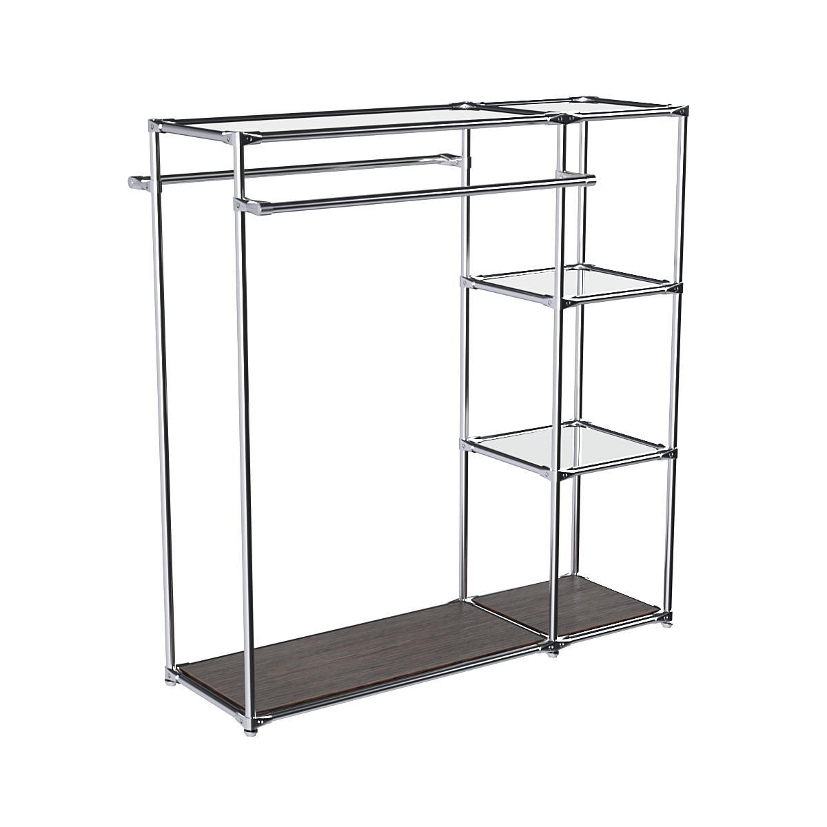 Хромированный стенд-вешало TD-41 №1-4 Хром с полками Зеркало 4мм Дуб Венге