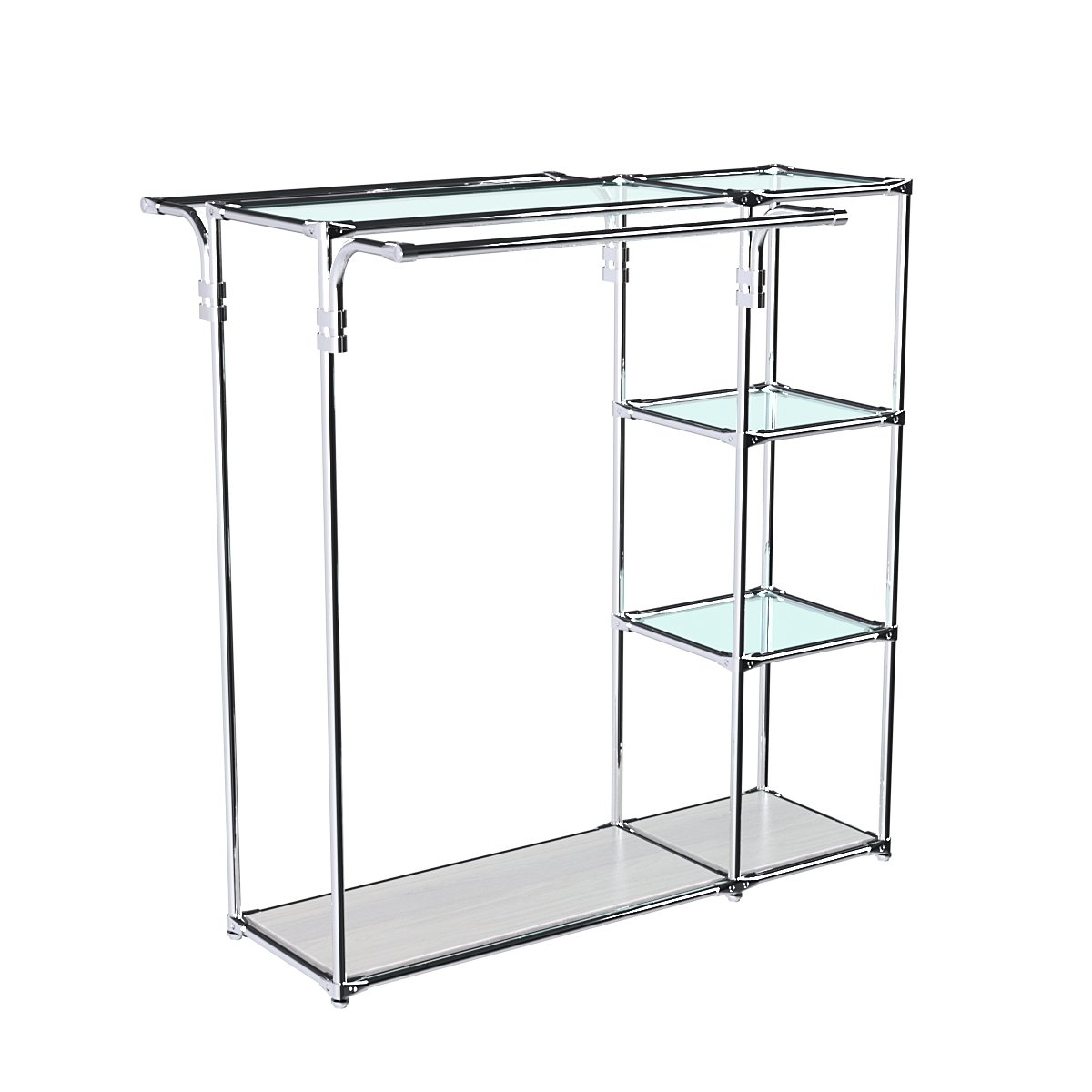 Хромированный стенд-вешало TD-42 №1-1 Хром (с прозрачными полками стекло 6мм) Ясень Анкор светлый - U31104