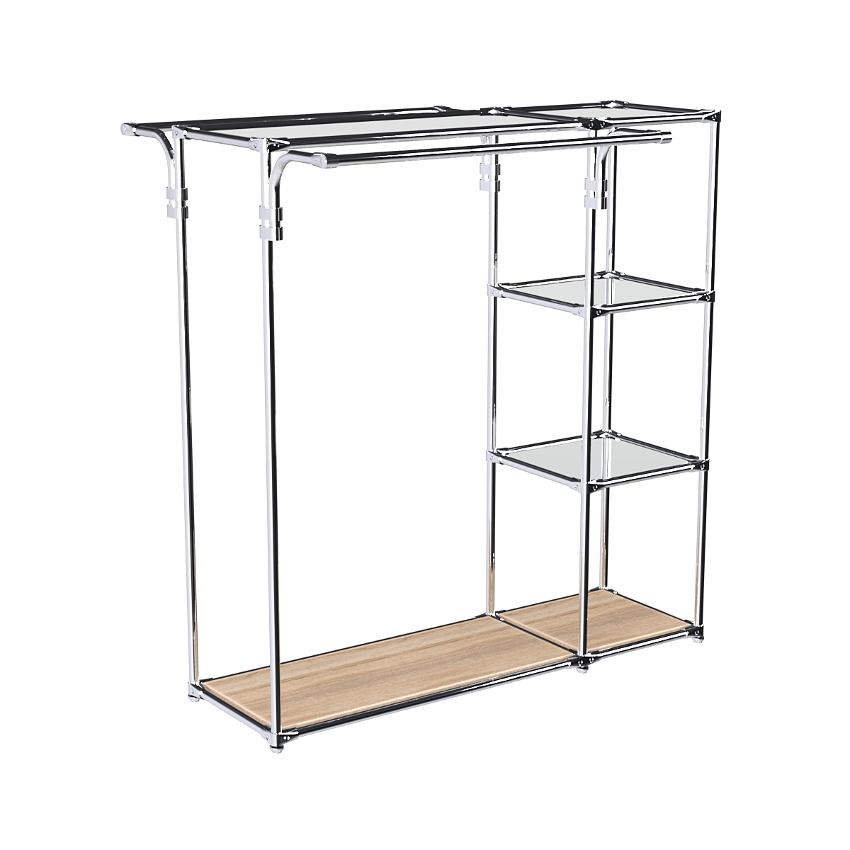 Хромированный стенд-вешало TD-42 №1-4 Хром с полками Зеркало 4мм Дуб Сонома