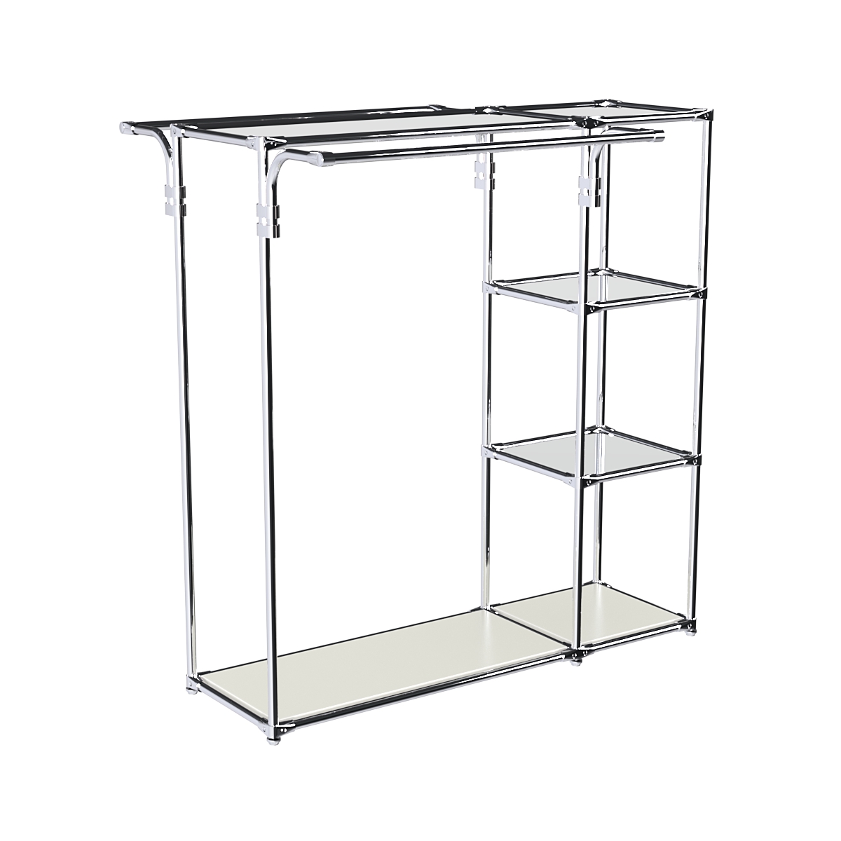 Хромированный стенд-вешало TD-42 №1-4 Хром с полками Зеркало 4мм Белый