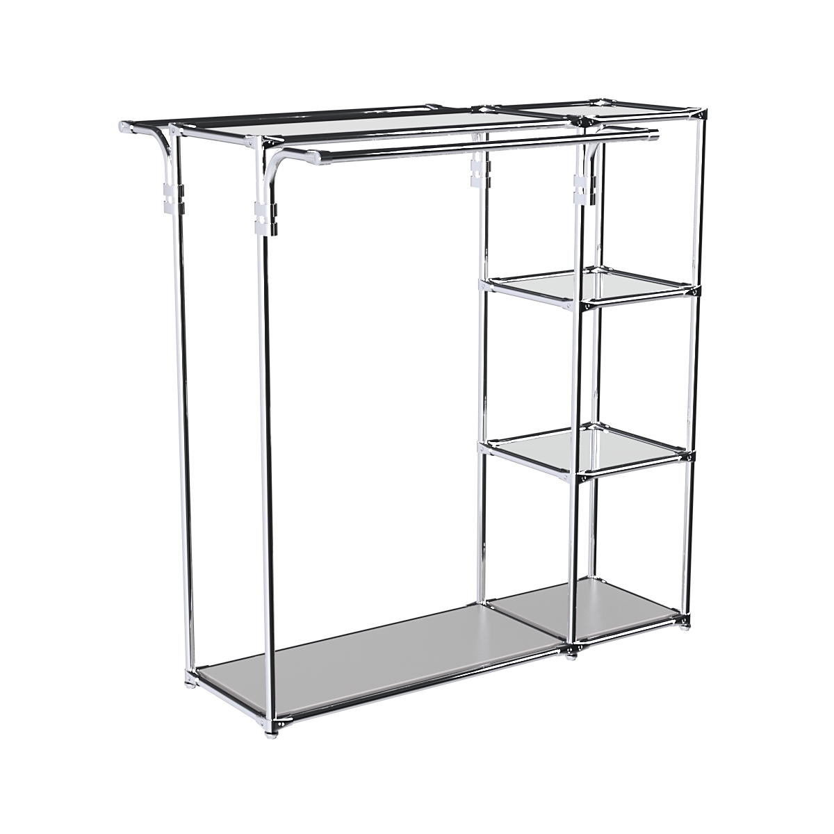 Хромированный стенд-вешало TD-42 №1-4 Хром с полками Зеркало 4мм Серый