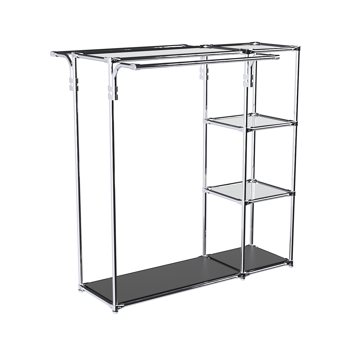 Хромированный стенд-вешало TD-42 №1-4 Хром с полками Зеркало 4мм Черный