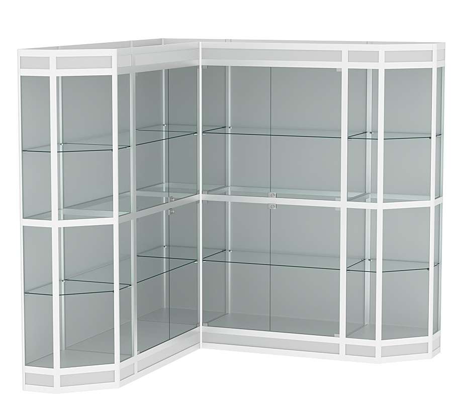 Витрина из профиля в угол зала со скошенными углами №3 (задняя стенка - ДВП) Серый