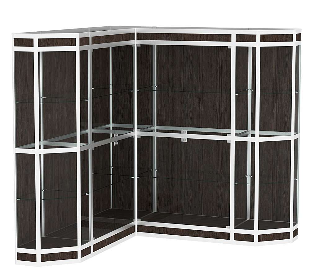 Витрина из профиля в угол зала со скошенными углами №3 (задняя стенка - ДВП) Дуб Венге