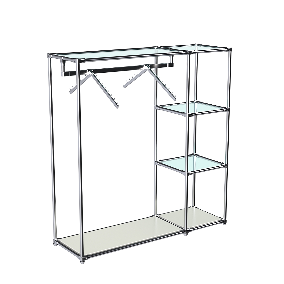 Хромированный стенд-вешало TD-43 №1-1 Хром (с прозрачными полками стекло 6мм) Белый