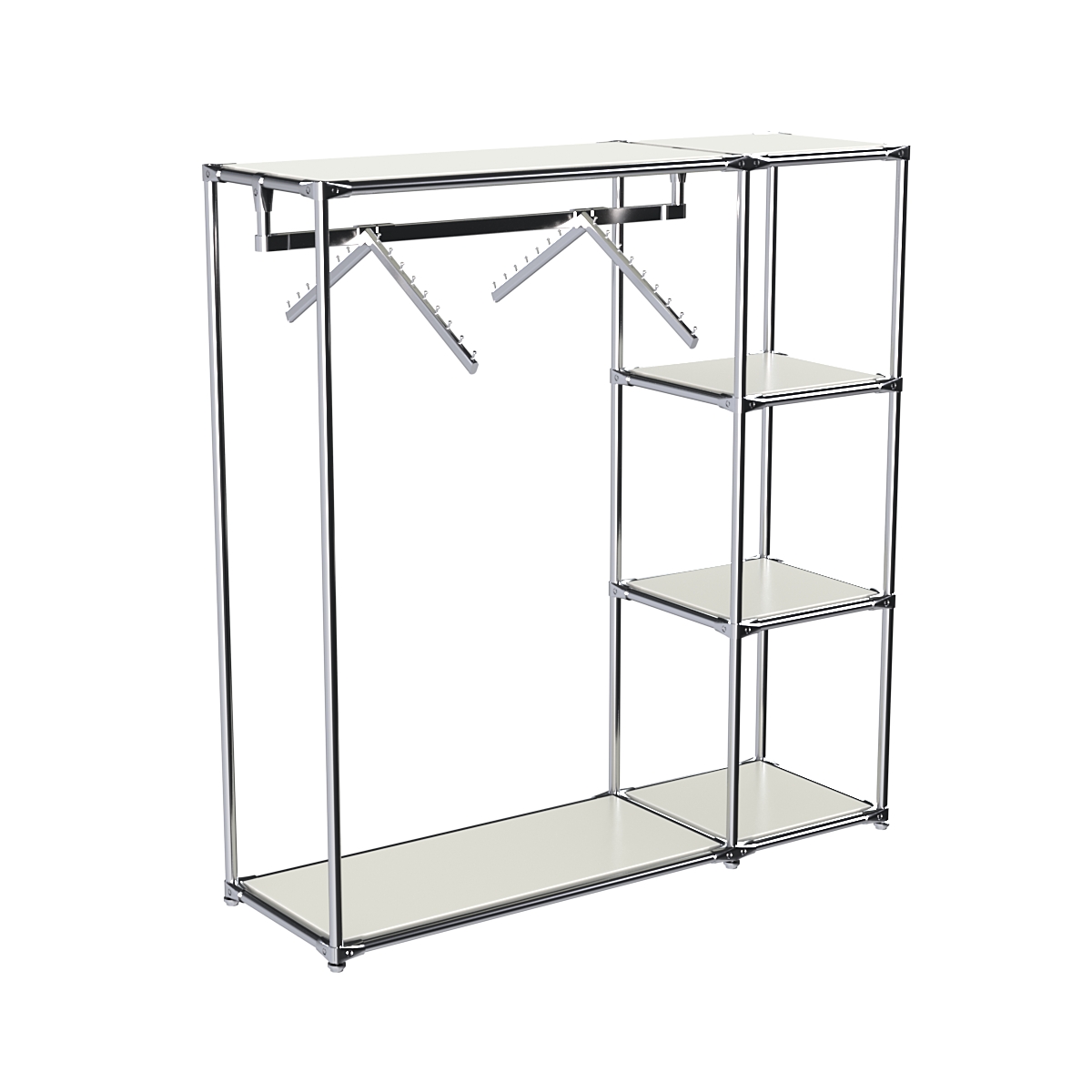 Хромированный стенд-вешало TD-43 №1-3 Хром с полками ДСП 16мм Белый