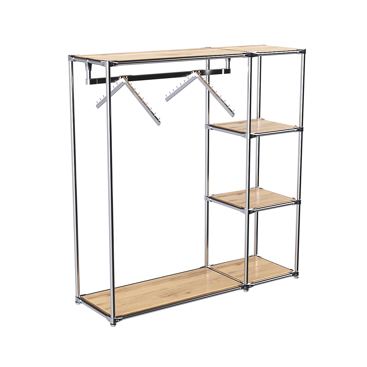 Хромированный стенд-вешало TD-43 №1-3 Хром с полками ДСП 16мм Дуб Золотистый