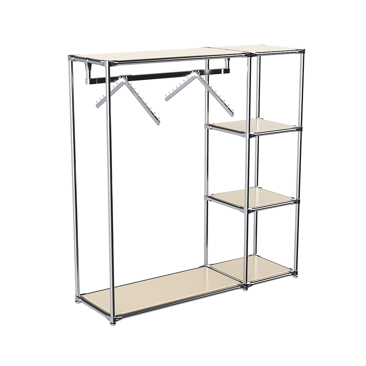 Хромированный стенд-вешало TD-43 №1-3 Хром с полками ДСП 16мм Крем Вайс