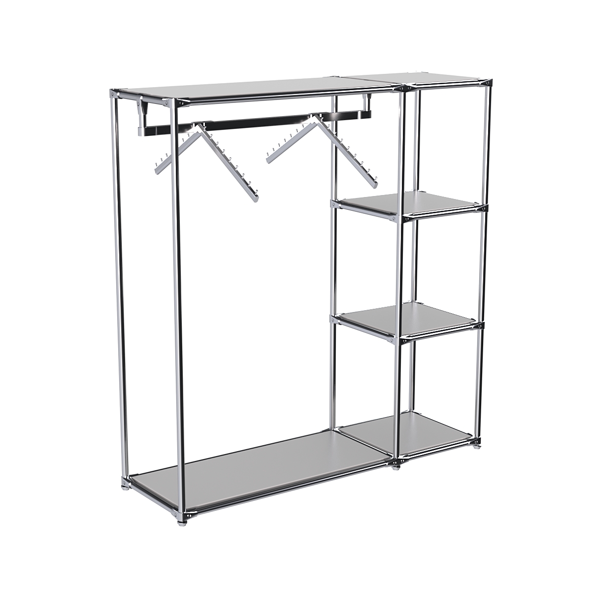 Хромированный стенд-вешало TD-43 №1-3 Хром с полками ДСП 16мм Серый