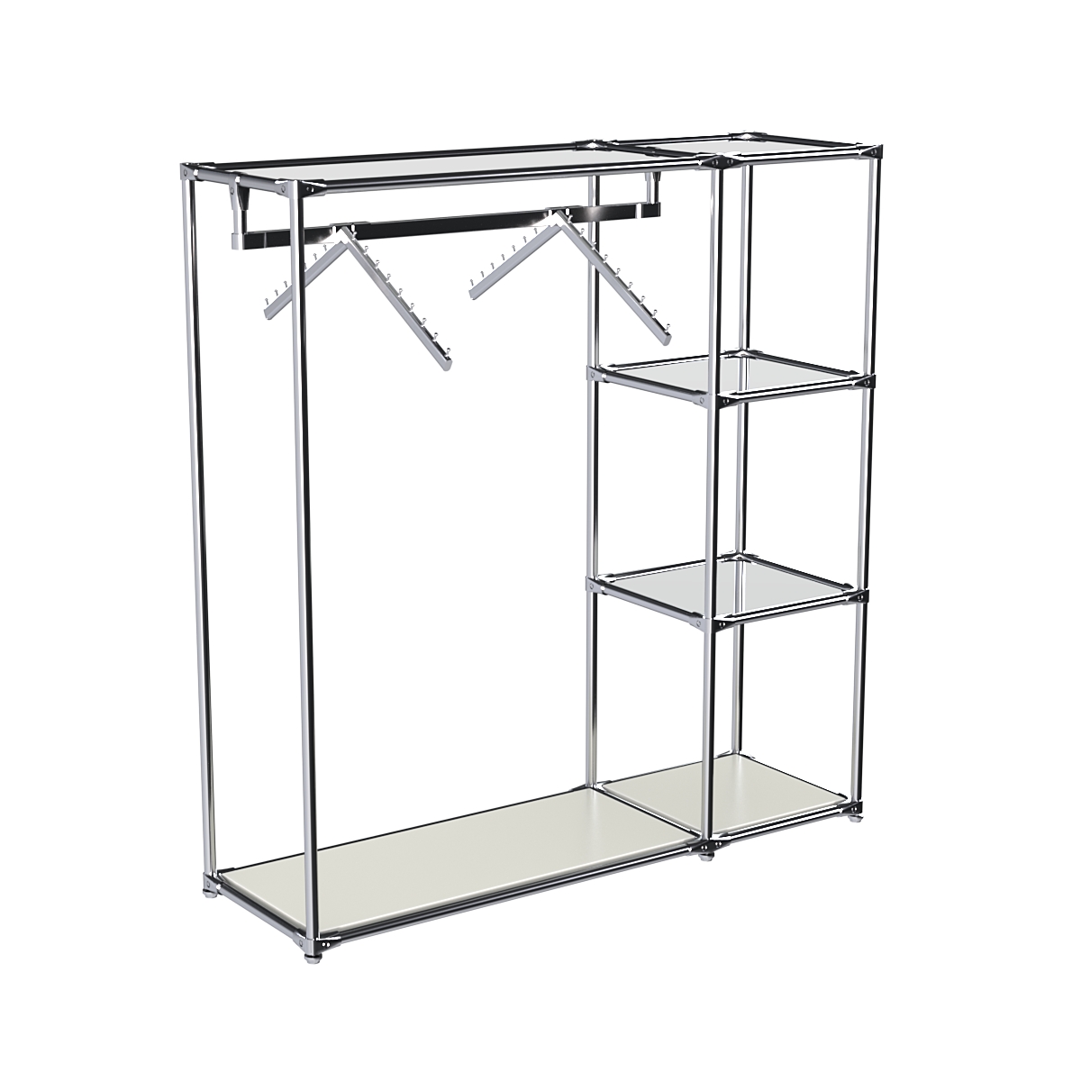 Хромированный стенд-вешало TD-43 №1-4 Хром с полками Зеркало 4мм Белый