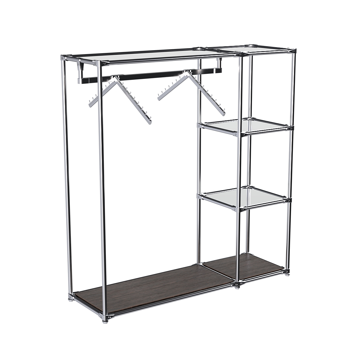 Хромированный стенд-вешало TD-43 №1-4 Хром с полками Зеркало 4мм Дуб Венге