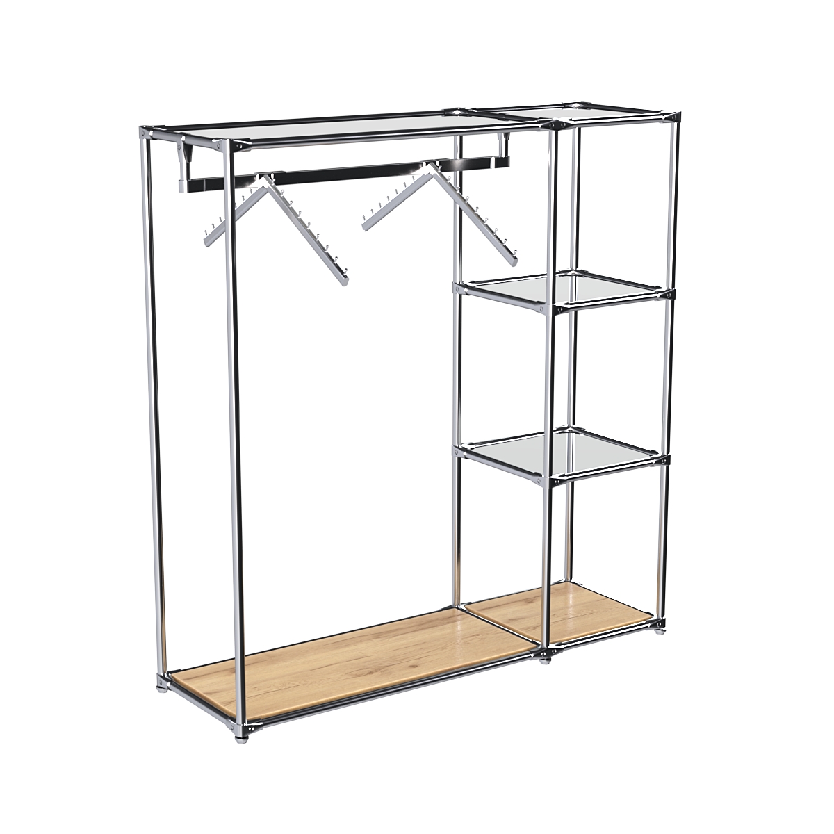 Хромированный стенд-вешало TD-43 №1-4 Хром с полками Зеркало 4мм Дуб Золотистый