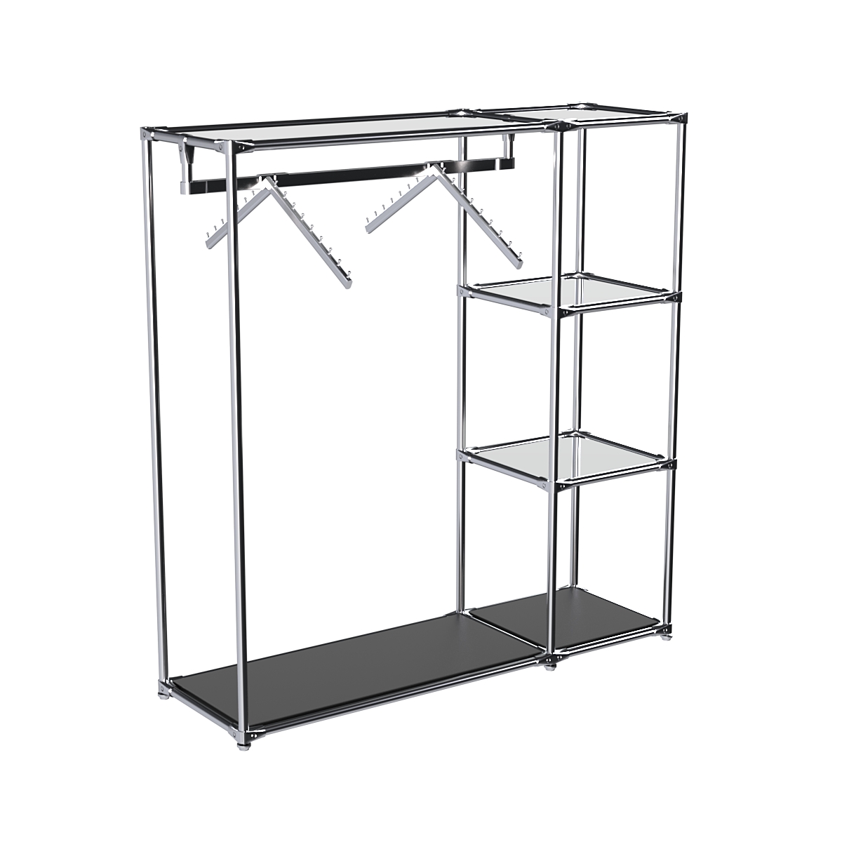 Хромированный стенд-вешало TD-43 №1-4 Хром с полками Зеркало 4мм Черный