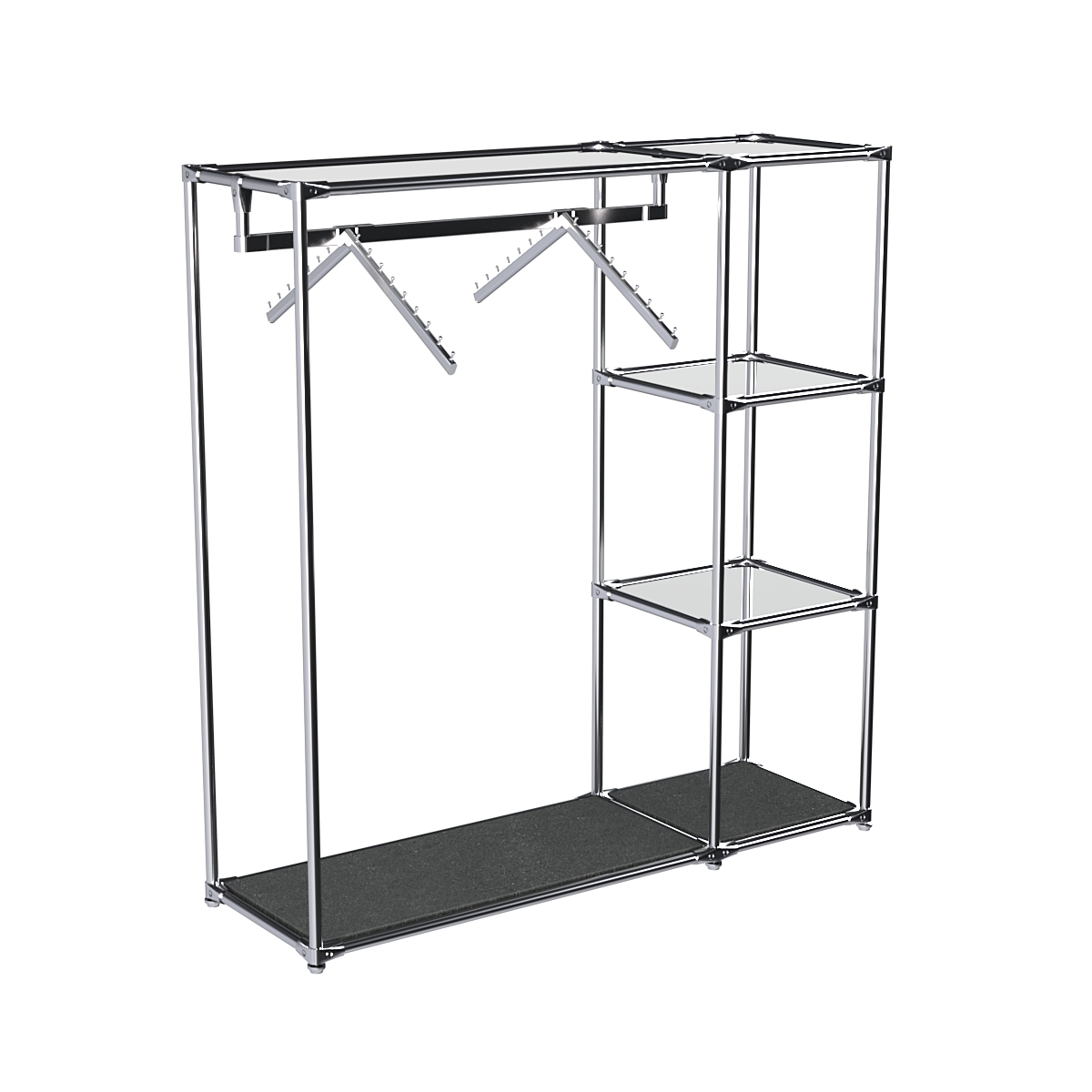 Хромированный стенд-вешало TD-43 №1-4 Хром с полками Зеркало 4мм Антрацит