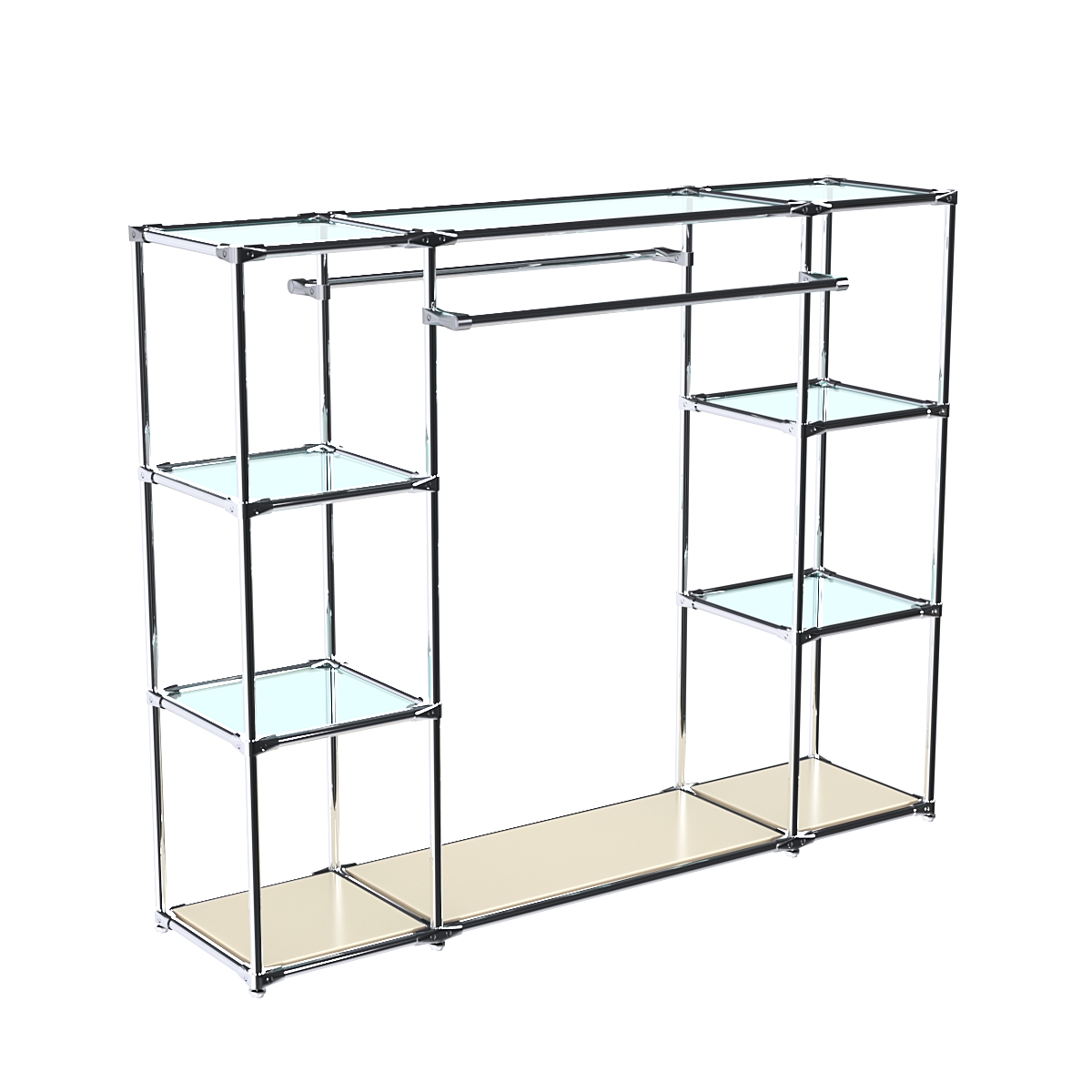 Хромированный стенд-вешало TD-45 №1-1 Хром (с прозрачными полками стекло 6мм) Крем Вайс