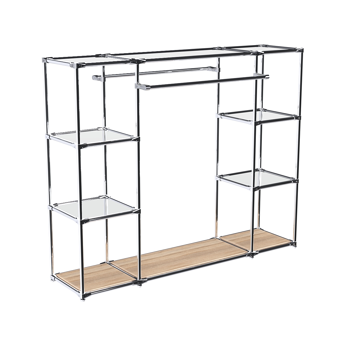 Хромированный стенд-вешало TD-45 №1-4 Хром с полками Зеркало 4мм Дуб Сонома
