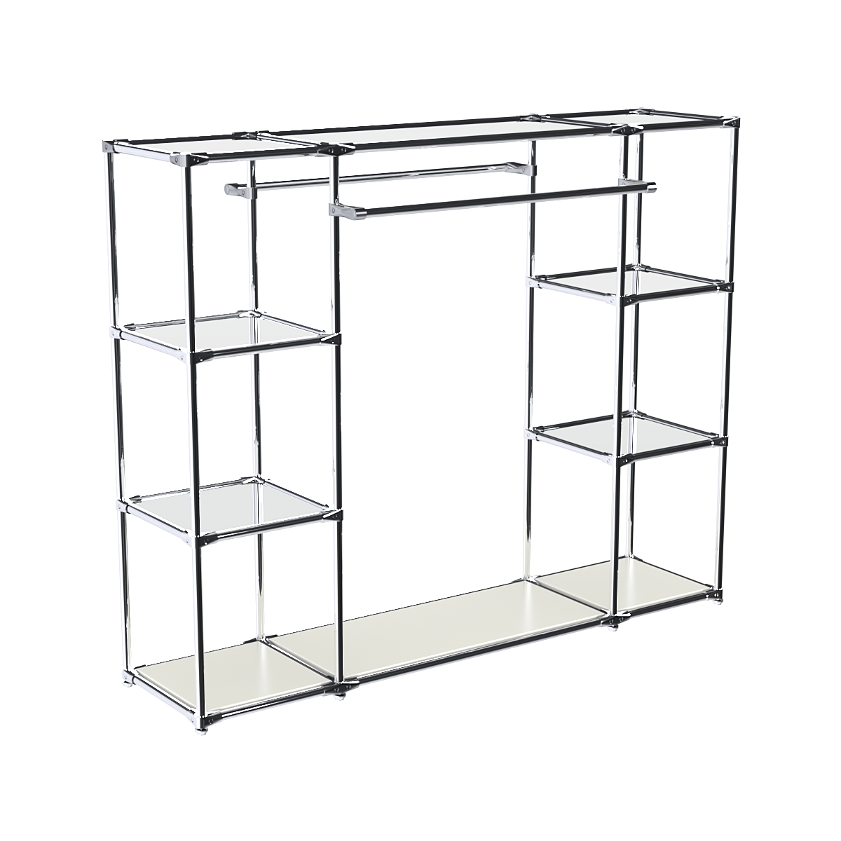 Хромированный стенд-вешало TD-45 №1-4 Хром с полками Зеркало 4мм Белый