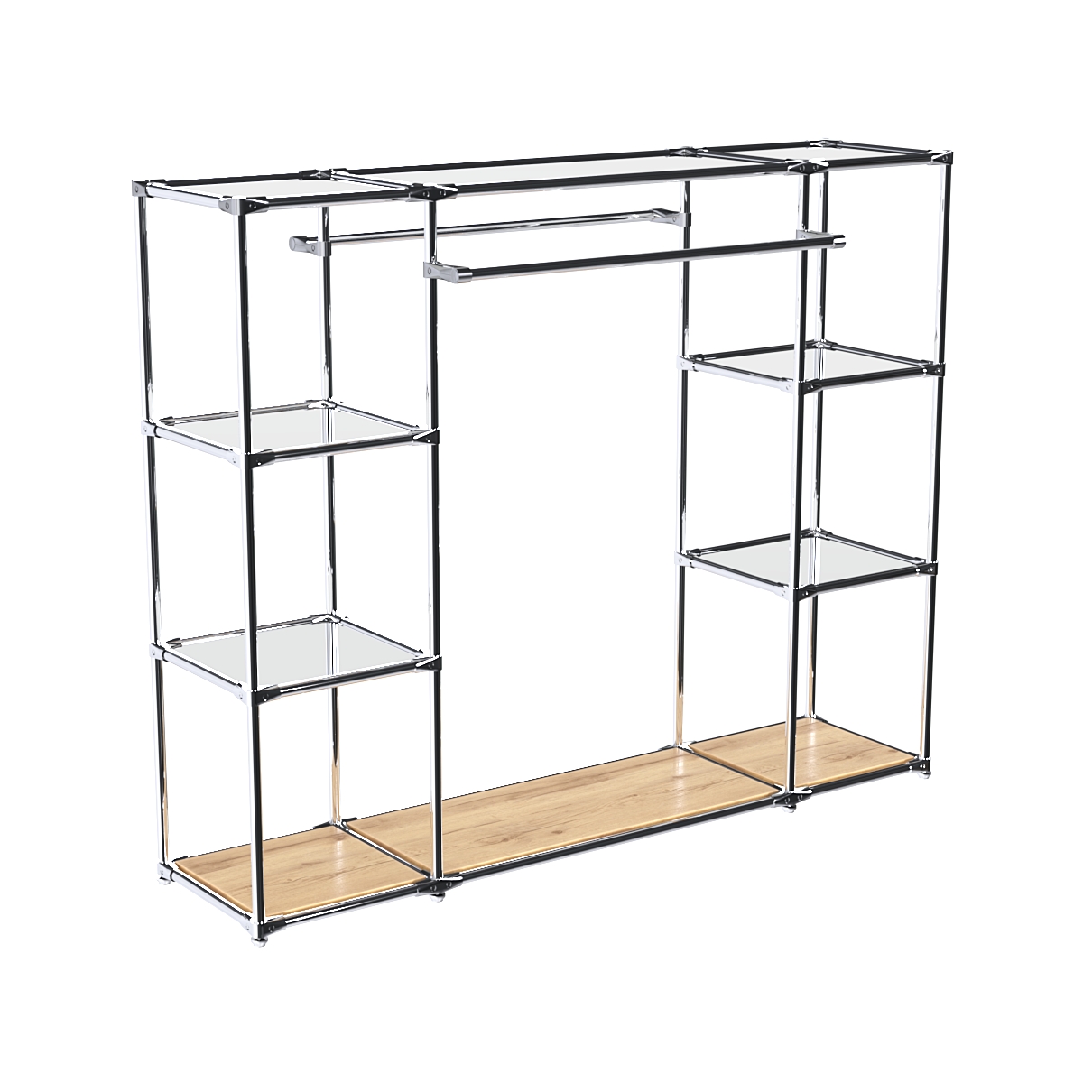 Хромированный стенд-вешало TD-45 №1-4 Хром с полками Зеркало 4мм Дуб Золотистый