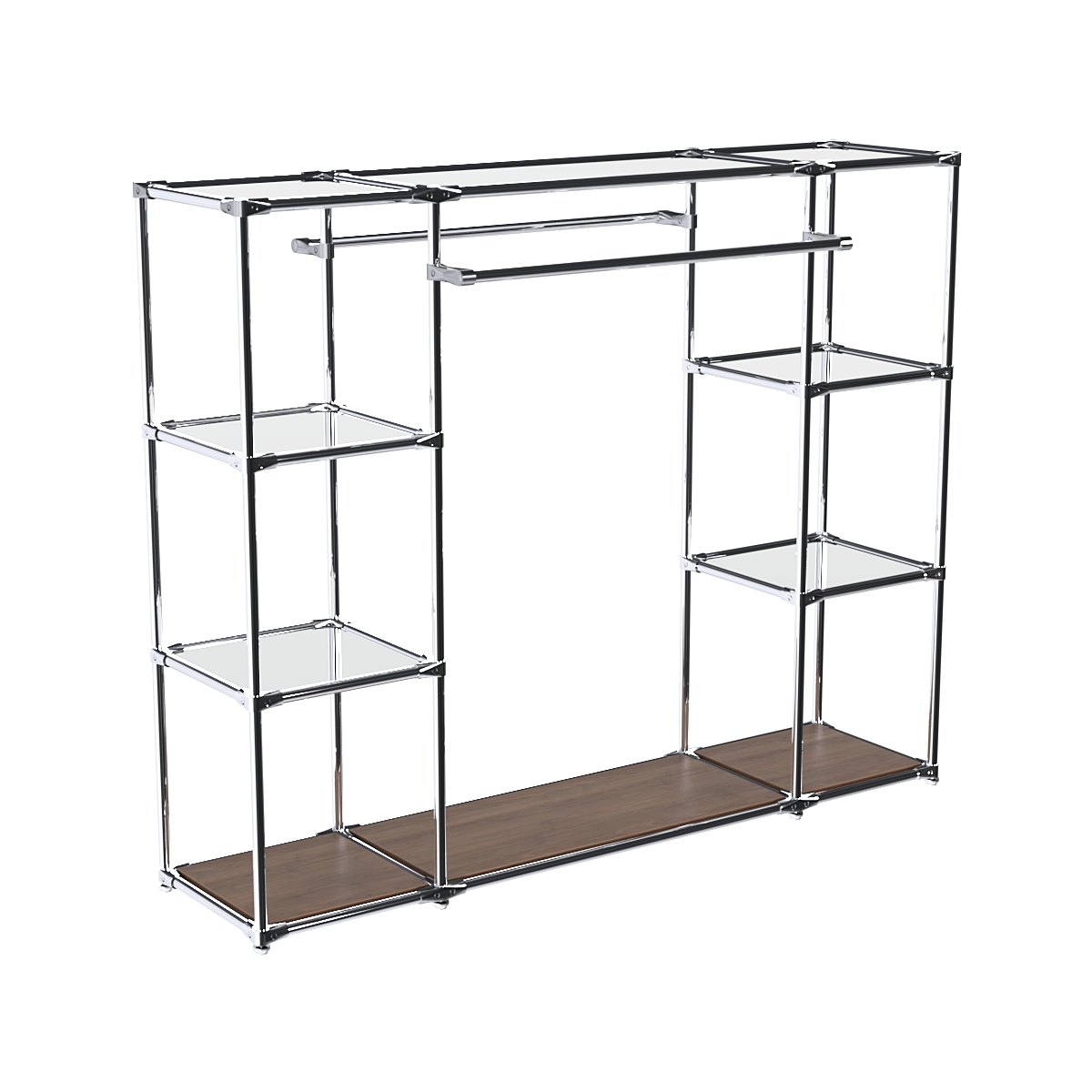 Хромированный стенд-вешало TD-45 №1-4 Хром с полками Зеркало 4мм Орех