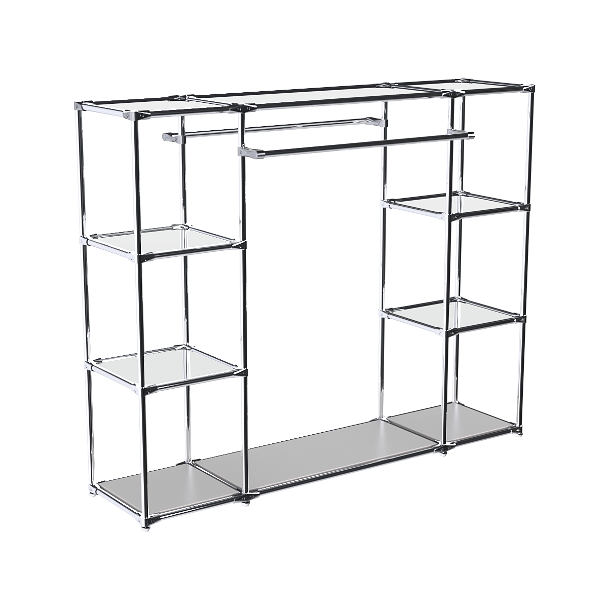 Хромированный стенд-вешало TD-45 №1-4 Хром с полками Зеркало 4мм Серый