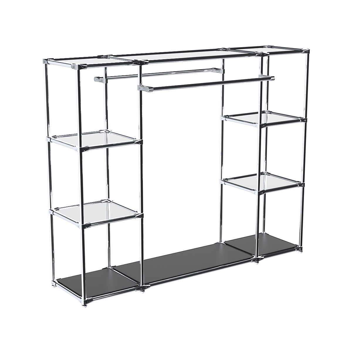 Хромированный стенд-вешало TD-45 №1-4 Хром с полками Зеркало 4мм Черный