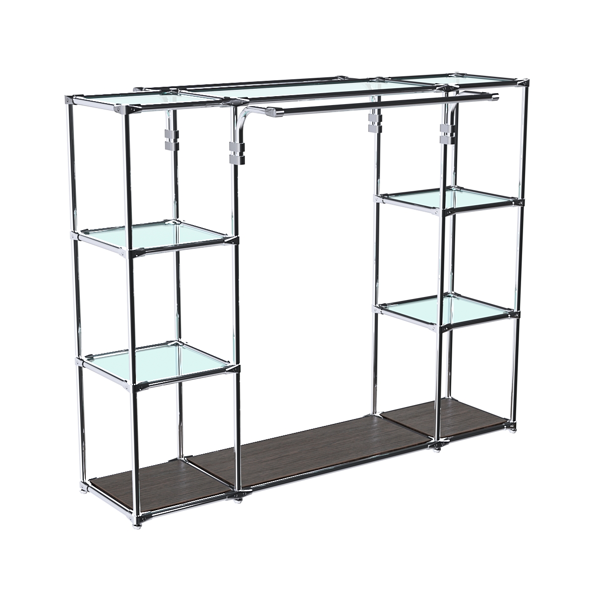 Хромированный стенд-вешало TD-46 №1-1 Хром (с прозрачными полками стекло 6мм) Дуб Венге