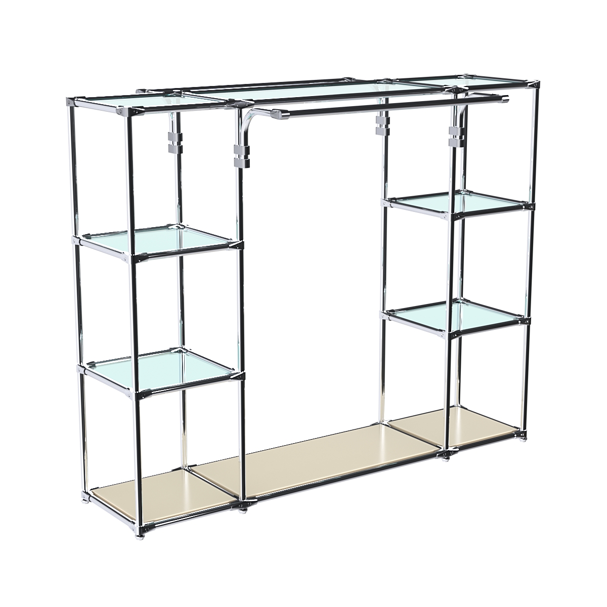 Хромированный стенд-вешало TD-46 №1-1 Хром (с прозрачными полками стекло 6мм) Крем Вайс